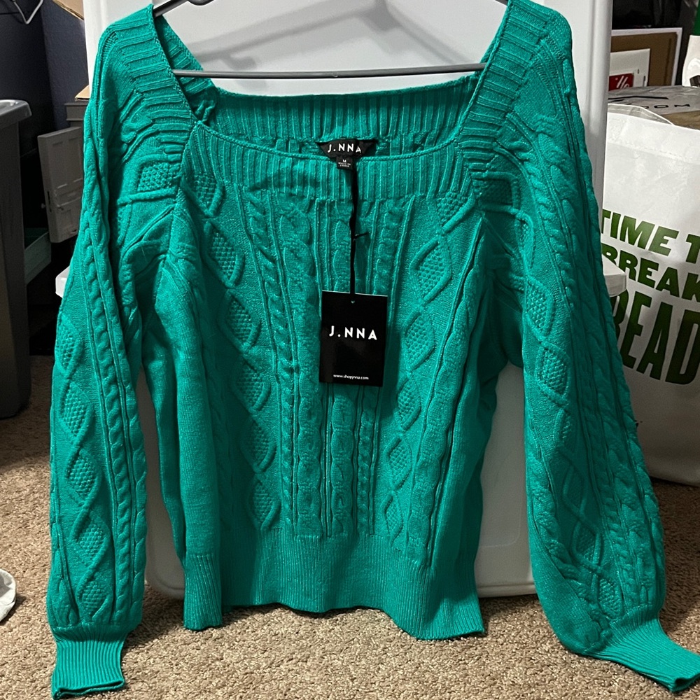 Women's Turquoise Cable Knit Sweater